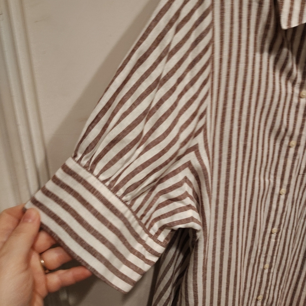 Old Navy Women's Sand Stripe Linen Blend Shirt Dress Sz XL Preppy Beach Vacation - Picture 4 of 8